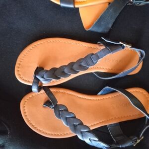 Rampage Black and Tan Braided Sandals